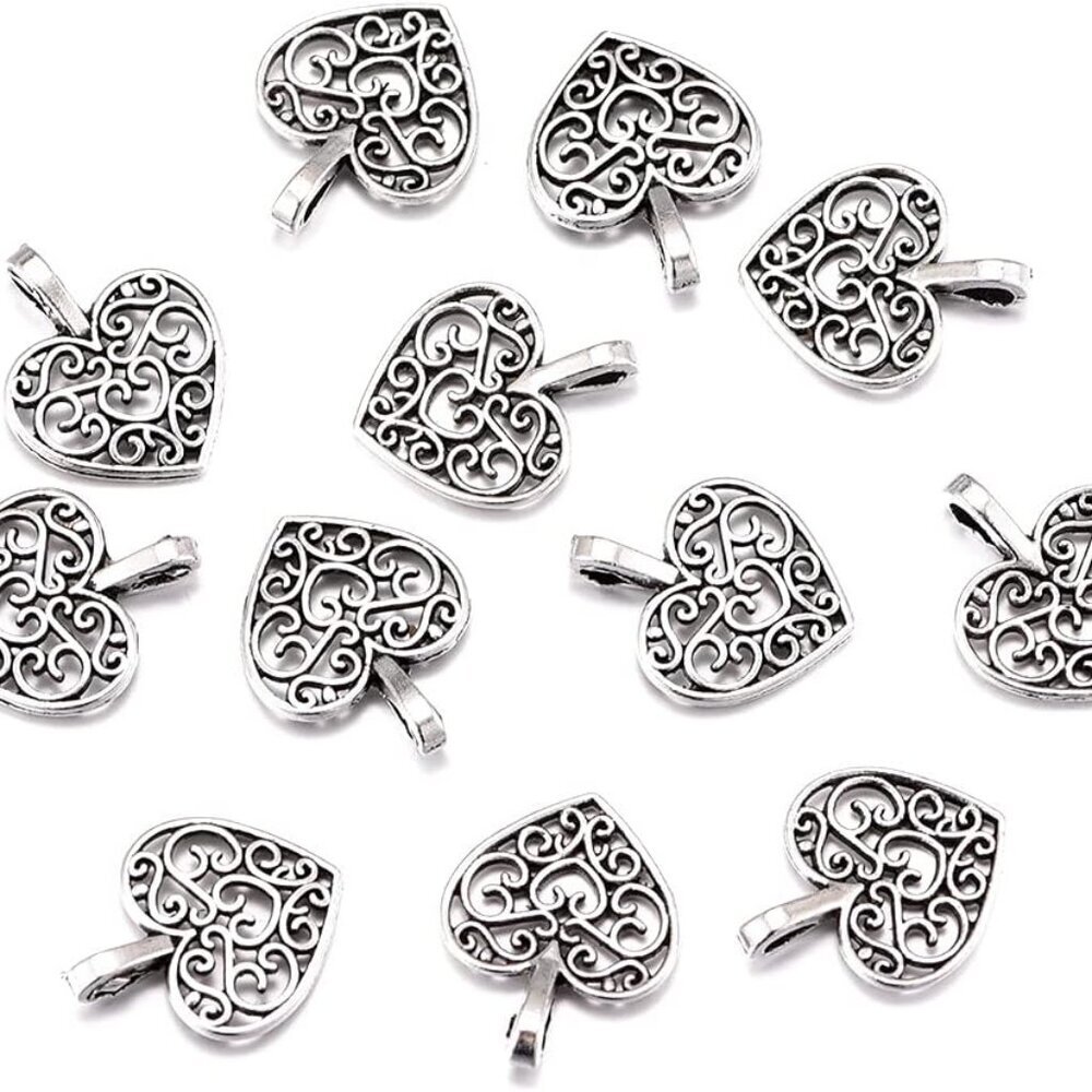 100pcs Antique Silver Plated Hollow Lovely Heart Charms Pendant DIY Bracelets Ne